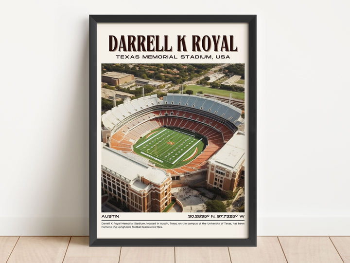 Darrell K Royal–Texas Memorial Stadium Football Retro Wall Art