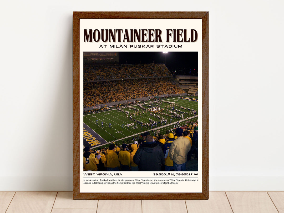 Mountaineer Field at Milan Puskar Stadium Football Retro Wall Art