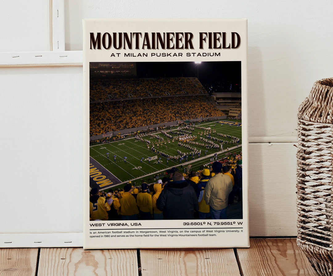 Mountaineer Field at Milan Puskar Stadium Football Retro Wall Art