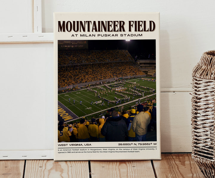 Mountaineer Field at Milan Puskar Stadium Football Retro Wall Art