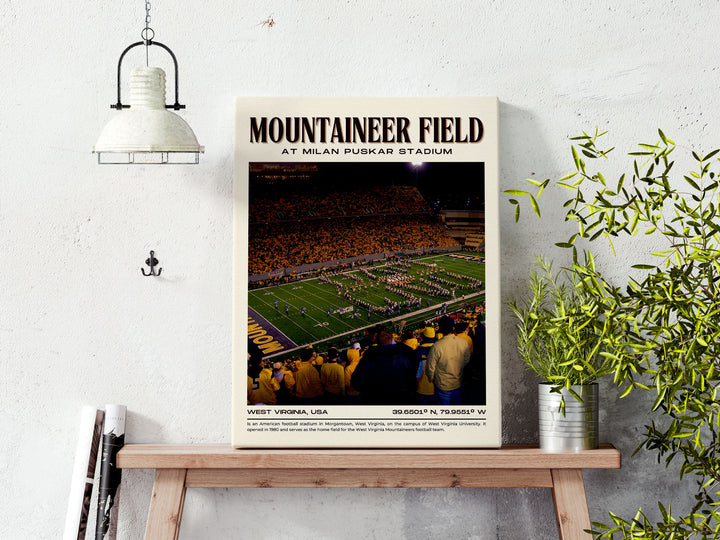 Mountaineer Field at Milan Puskar Stadium Football Retro Wall Art