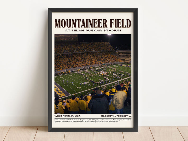 Mountaineer Field at Milan Puskar Stadium Football Retro Wall Art