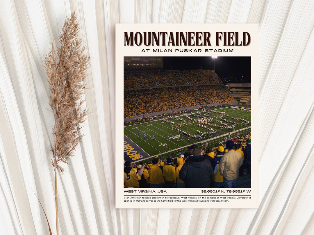 Mountaineer Field at Milan Puskar Stadium Football Retro Wall Art