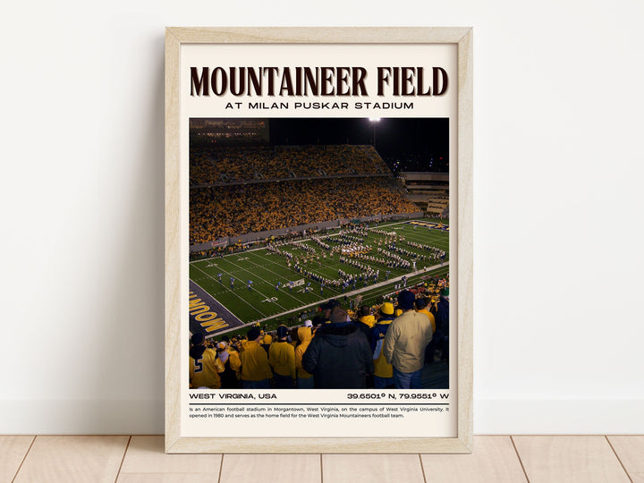 Mountaineer Field at Milan Puskar Stadium Football Retro Wall Art