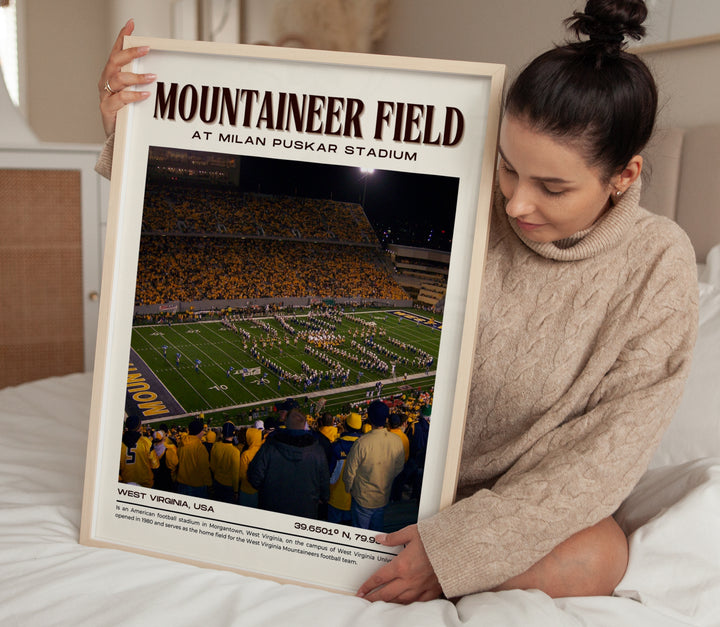 Mountaineer Field at Milan Puskar Stadium Football Retro Wall Art