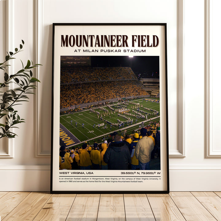 Mountaineer Field at Milan Puskar Stadium Football Retro Wall Art