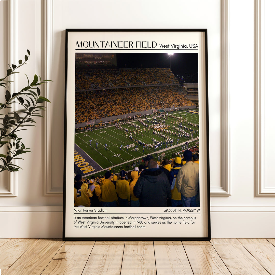 Mountaineer Field at Milan Puskar Stadium Football Minimal Wall Art