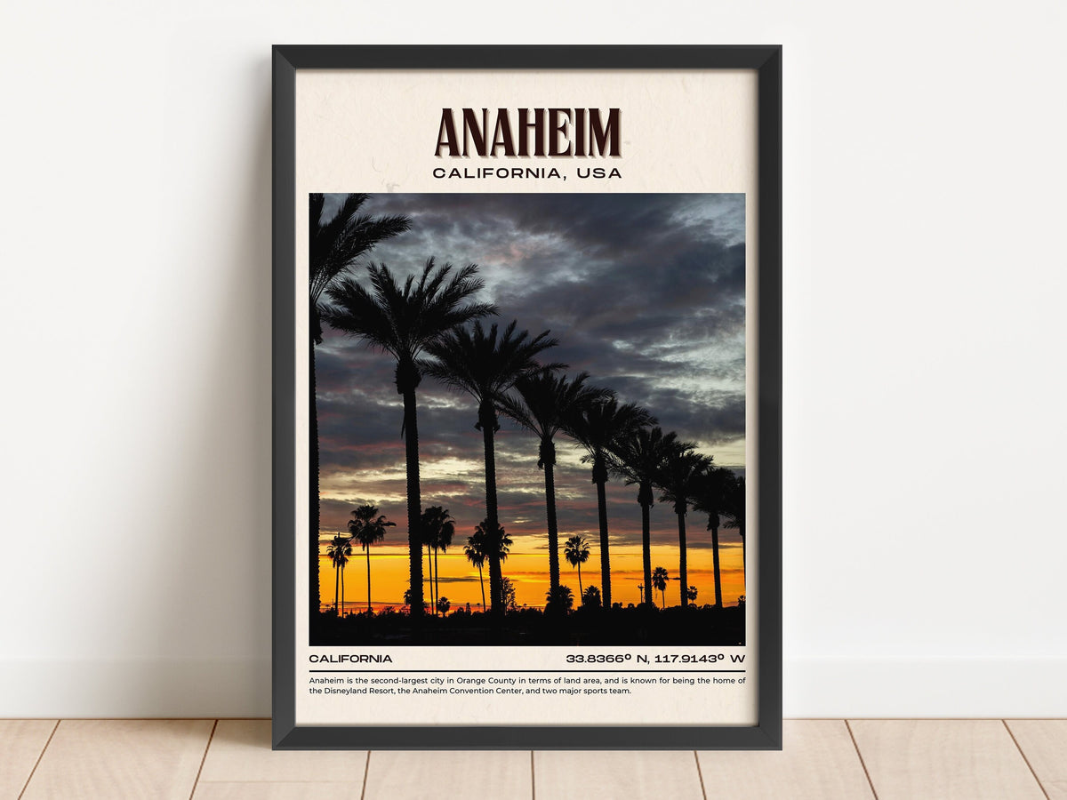 Anaheim vintage city poster, California, USA